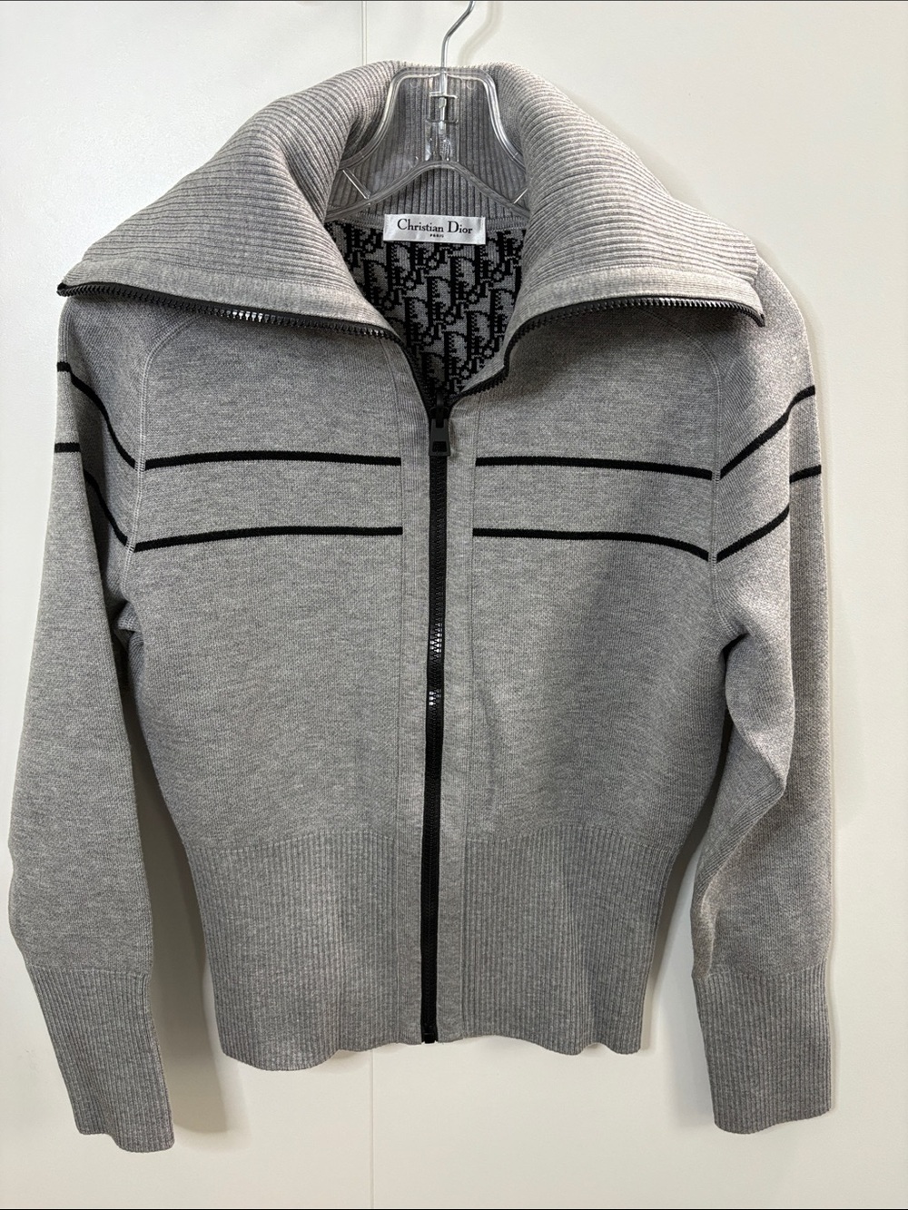 Christian Dior Reversible Oblique Logo Zip Cardigan Sweater Gray Wool Cashmere 6 - Picture 3 of 10
